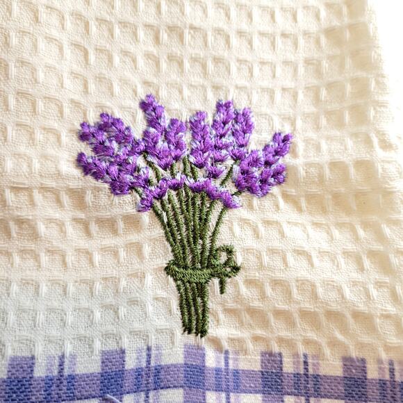 4 Lavender Kitchen Towels Lavien Embroidered Waffle Cotton Blend  Purple Plaid - Picture 6 of 9